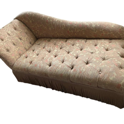 Vintage Buttoned Floral Print Fabric Fainting Couch / Chaise Lounge - PY11657