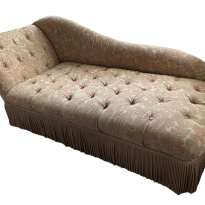 Vintage Buttoned Floral Print Fabric Fainting Couch / Chaise Lounge - PY11657