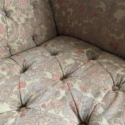 Vintage Buttoned Floral Print Fabric Fainting Couch / Chaise Lounge - PY11657