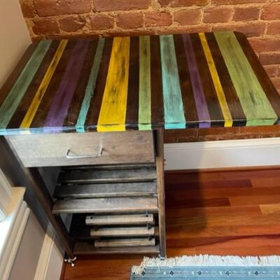 Hand Painted Drop Leaf Table With Wine Rack And Storage Drawer - PY11655