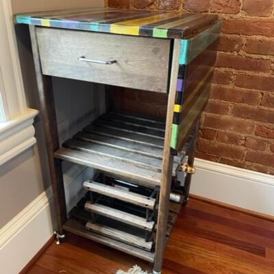 Hand Painted Drop Leaf Table With Wine Rack And Storage Drawer - PY11655