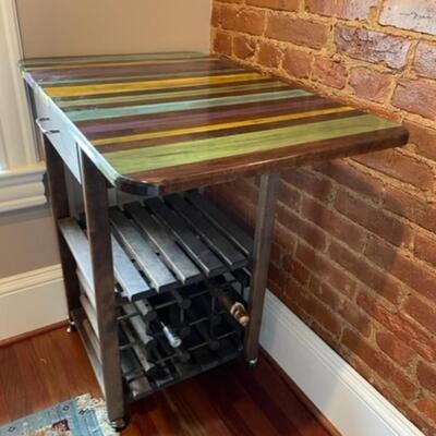 Hand Painted Drop Leaf Table With Wine Rack And Storage Drawer - PY11655