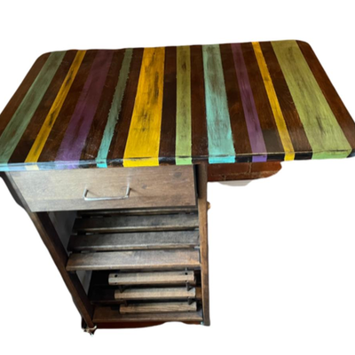 Hand Painted Drop Leaf Table With Wine Rack And Storage Drawer - PY11655