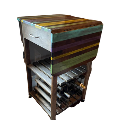 Hand Painted Drop Leaf Table With Wine Rack And Storage Drawer - PY11655