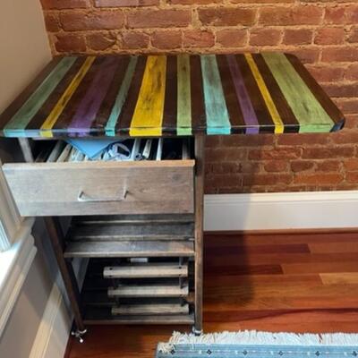 Hand Painted Drop Leaf Table With Wine Rack And Storage Drawer - PY11655