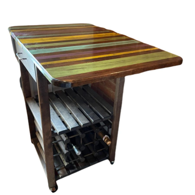 Hand Painted Drop Leaf Table With Wine Rack And Storage Drawer - PY11655