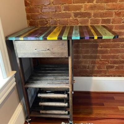 Hand Painted Drop Leaf Table With Wine Rack And Storage Drawer - PY11655