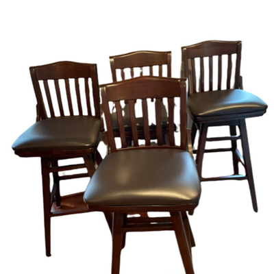 Set of Four Leather and  Mahogany Swivel Bar Chairs - PY11653