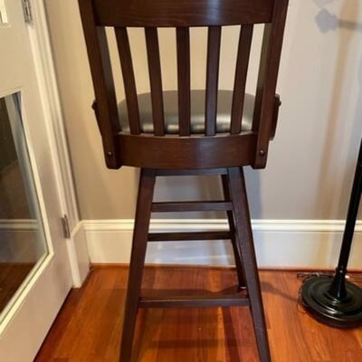 Set of Four Leather and  Mahogany Swivel Bar Chairs - PY11653