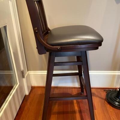 Set of Four Leather and  Mahogany Swivel Bar Chairs - PY11653