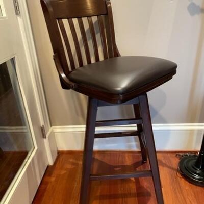 Set of Four Leather and  Mahogany Swivel Bar Chairs - PY11653