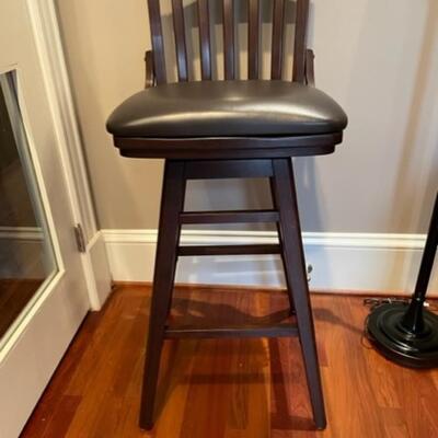 Set of Four Leather and  Mahogany Swivel Bar Chairs - PY11653
