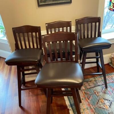 Set of Four Leather and  Mahogany Swivel Bar Chairs - PY11653