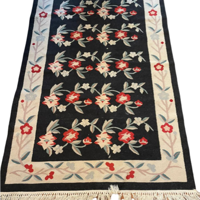 Black White Red Floral Pattern Woven Area Rug 67" x 43" - PY11651