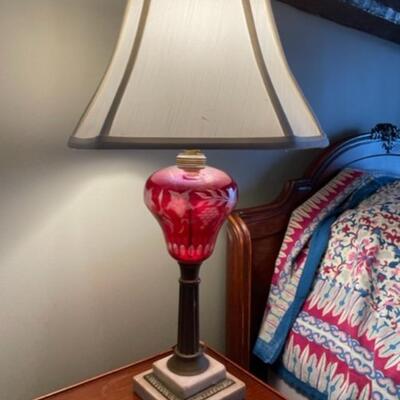 Cranberry / Raspberry Glass Vintage Lamp w/marble base c. 1930's