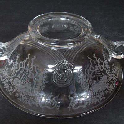 Vintage Fostoria Corsage Pattern Etched Glass Large Handled Bowl