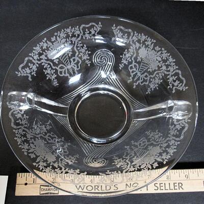 Vintage Fostoria Corsage Pattern Etched Glass Large Handled Bowl