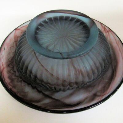 Unusual Art Glass Style Bowl, Multi Colored, Satin Back, Ummarked