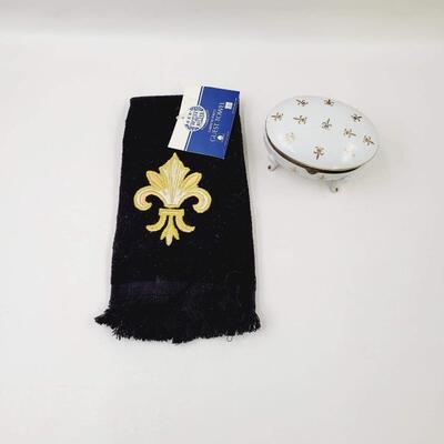 FLEUR DE LIS DECOR BUNDLE - TRINKET BOX & HAND TOWEL