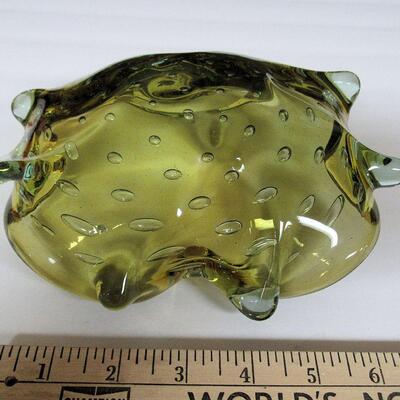 Mid Century Modern Free Form Heavy Glass Bowl, Controlled Bubbles