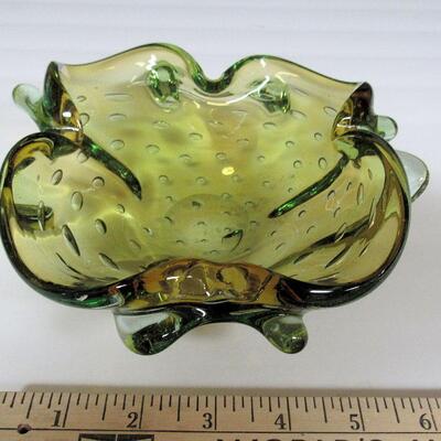 Mid Century Modern Free Form Heavy Glass Bowl, Controlled Bubbles