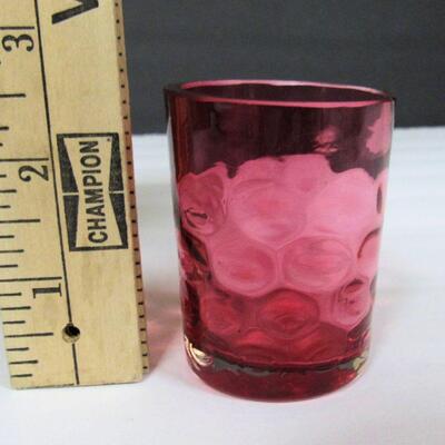 Vintage Cranberry Thumbprint Tall Toothpick or Match Holder