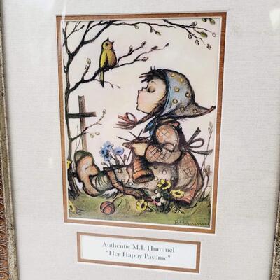 HUMMEL FRAMED PHOTOS SET OF 2 - â€œLITTLE BOOKKEEPERâ€ & â€œHER HAPPY PASTIMEâ€