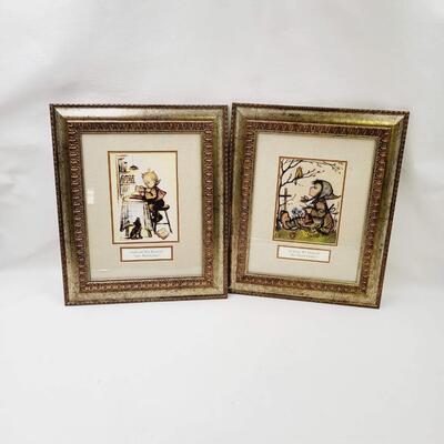 HUMMEL FRAMED PHOTOS SET OF 2 - â€œLITTLE BOOKKEEPERâ€ & â€œHER HAPPY PASTIMEâ€