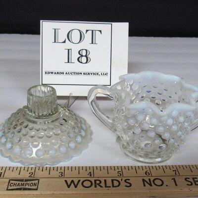 Opalescent Hobnail Candlestick and Fenton Opalescent Hobnail Sugar Bowl