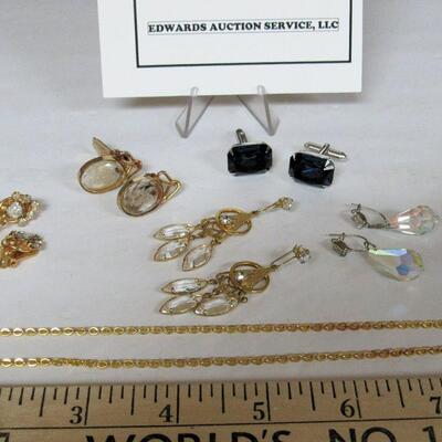 Lot of Vintage Rhinestone Earrings and Pair Blue Rhinestone Cufflinks