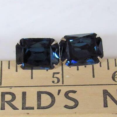 Lot of Vintage Rhinestone Earrings and Pair Blue Rhinestone Cufflinks