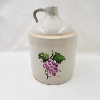 HAND PAINTED POTTERY CROCK JUG W/ GRAPES - SIGNED â€œMARGEâ€