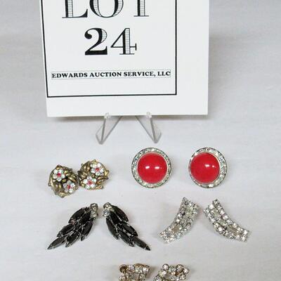 Lot of Vintage Rhinestone Earrings, Small Earrings Marked Phyllis GF