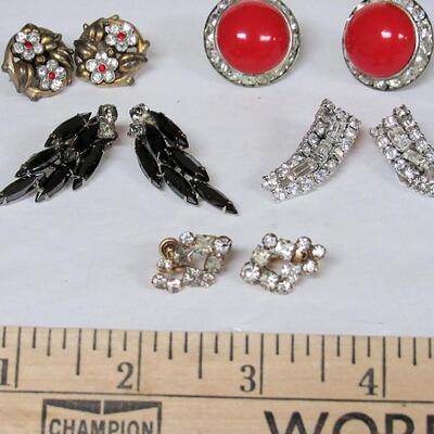 Lot of Vintage Rhinestone Earrings, Small Earrings Marked Phyllis GF