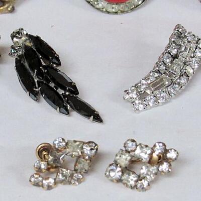 Lot of Vintage Rhinestone Earrings, Small Earrings Marked Phyllis GF