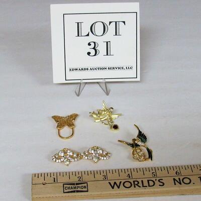 Lot of Contemporary Rhinestone and Metal Pins, Sarah Coventry Butterfly, Some Others Marked