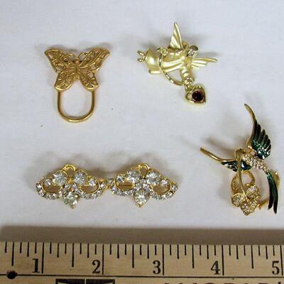 Lot of Contemporary Rhinestone and Metal Pins, Sarah Coventry Butterfly, Some Others Marked