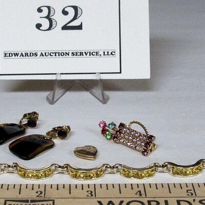 Mixed Lot of Costume Jewelry, Rhinestone Bracelet, Tiny Heart Locket, More