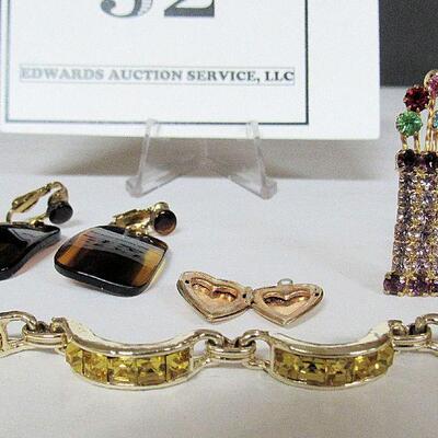 Mixed Lot of Costume Jewelry, Rhinestone Bracelet, Tiny Heart Locket, More