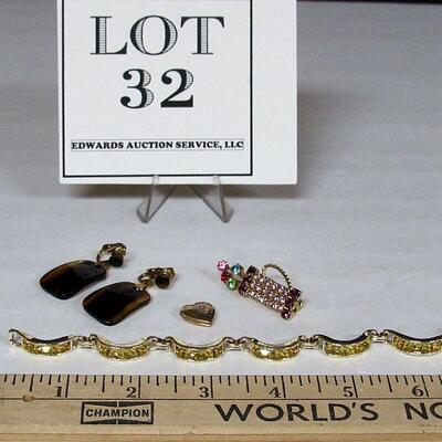 Mixed Lot of Costume Jewelry, Rhinestone Bracelet, Tiny Heart Locket, More