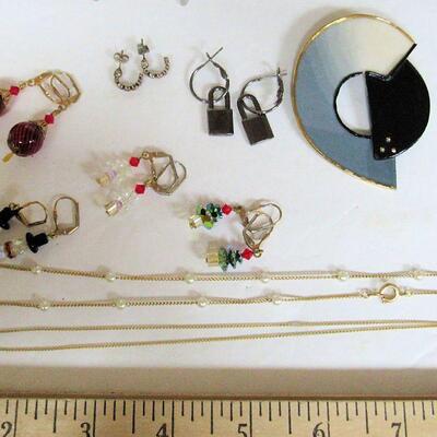 Glass Earrings Are Attributed to Swarvoski, Hand Made Enamel Pin, More, Modern Mixed Lot