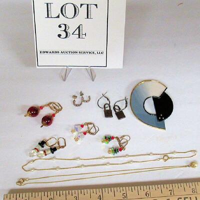 Glass Earrings Are Attributed to Swarvoski, Hand Made Enamel Pin, More, Modern Mixed Lot
