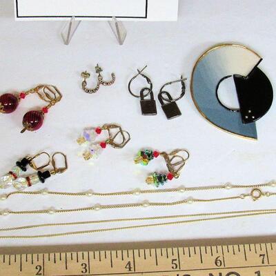 Glass Earrings Are Attributed to Swarvoski, Hand Made Enamel Pin, More, Modern Mixed Lot