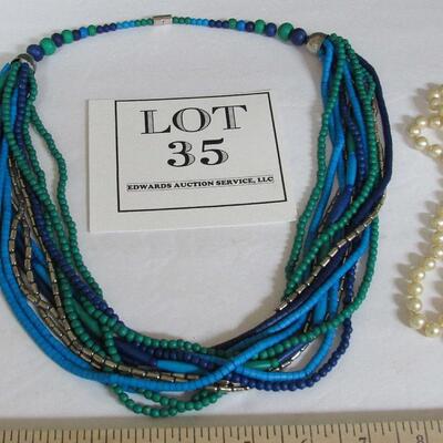 Multi Strand Modern Bead Necklace and Faux Pearl Necklace
