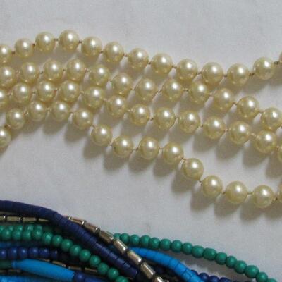 Multi Strand Modern Bead Necklace and Faux Pearl Necklace