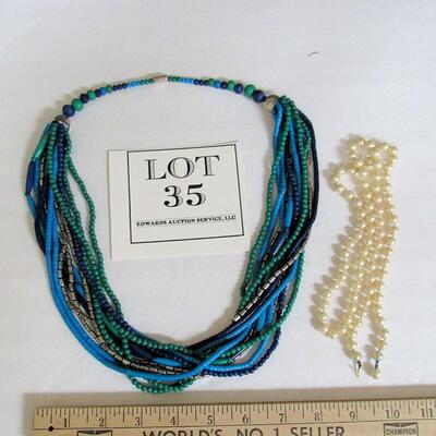Multi Strand Modern Bead Necklace and Faux Pearl Necklace