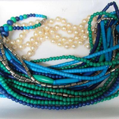 Multi Strand Modern Bead Necklace and Faux Pearl Necklace