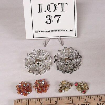 Large Lacy Earrings by SAC, and Vintage Rhinestone Earrings Lot