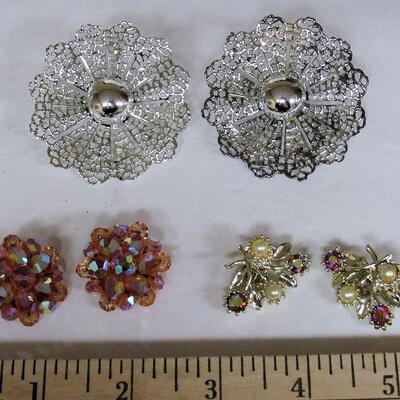 Large Lacy Earrings by SAC, and Vintage Rhinestone Earrings Lot