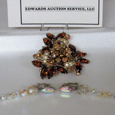 Nice Vintage Louis Segal of Cal Earrings and Pretty Rhinestone Pin